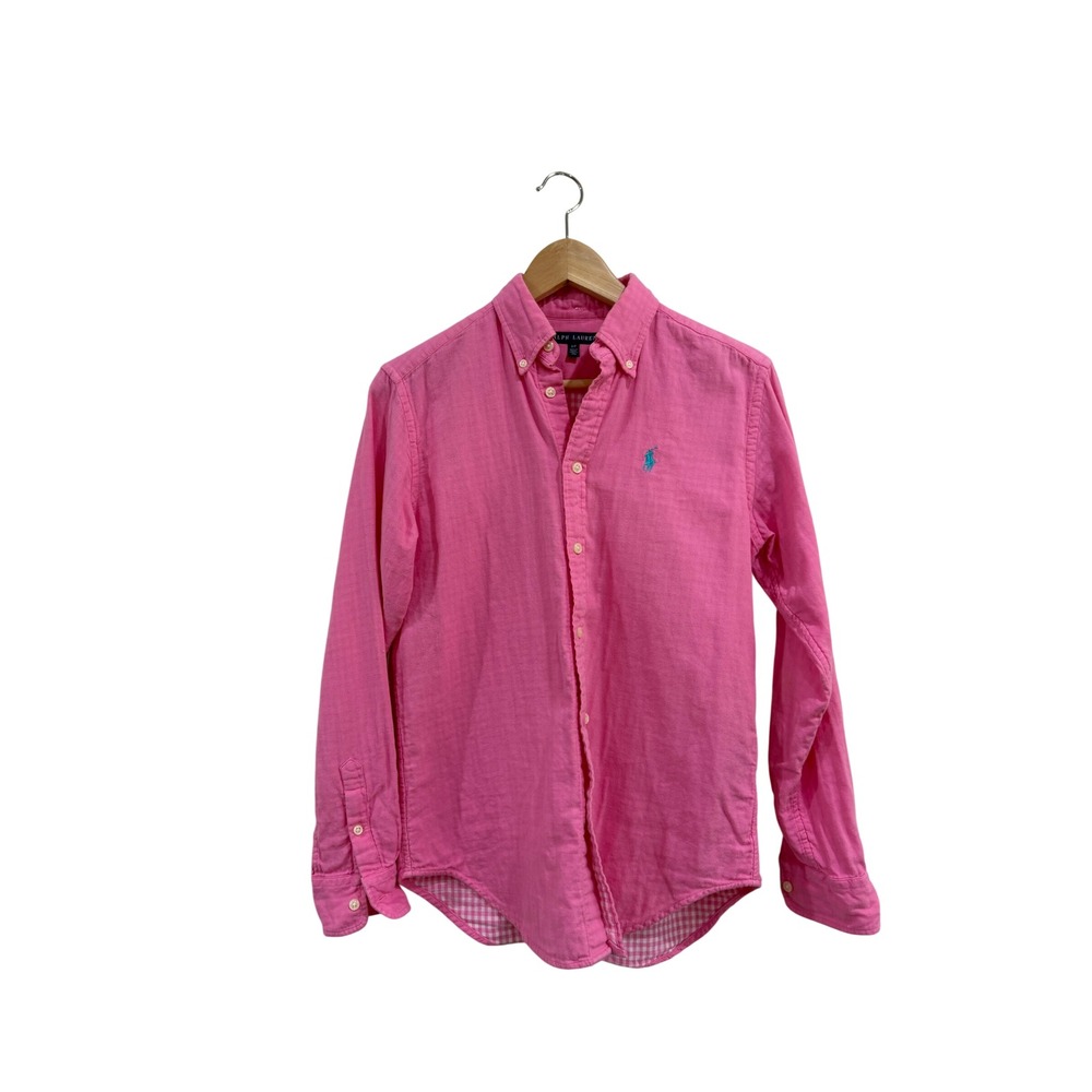 Ralph Lauren Womens Preppy Lightweight Pink Cotton Button Down Shirt Small